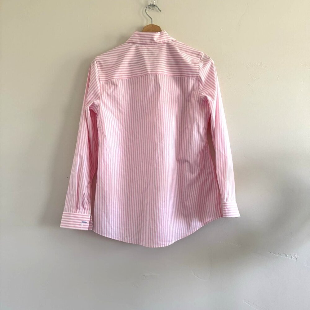 Talbots non-iron striped blouse size 2 long sleeve V-neck shirt office classic - Picture 6 of 11